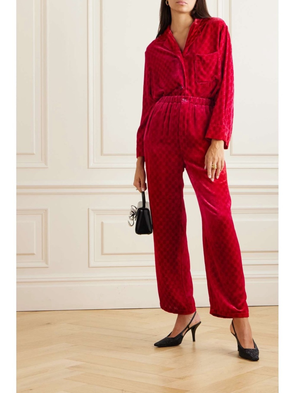 Gucci GG Velvet Devoré Set – Red | Full set | New with Tags / Pants and Shirt